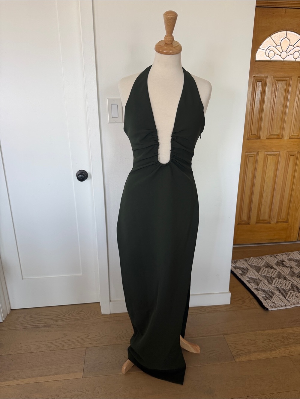 Backless Halter Maxi Dress in Dark Green